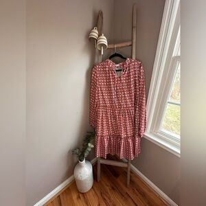 Chic Soul Rust Red Patterned Long Sleeve Tiered Dress